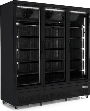 FRIGO A BOISSON VITRINE VENTILEE +4°/+10°C AVEC 3 PORTES BATTANTES NOIR